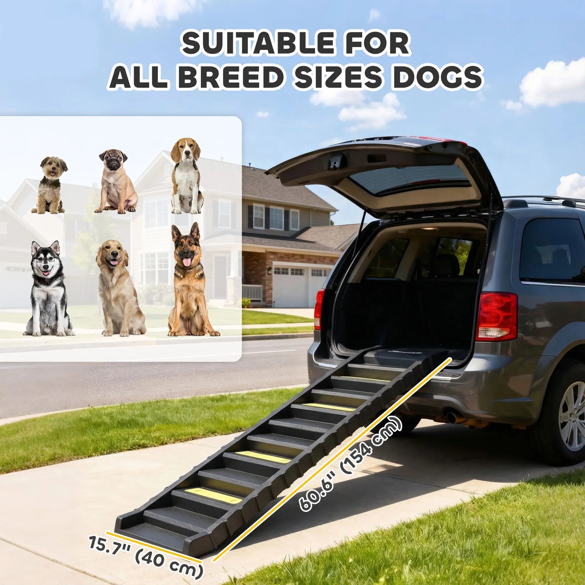Foldable Dog Ramp With Anti-Slip Steps, Pet Stairs For Senior Pets, Black Dog Stairs at Gallery Canada