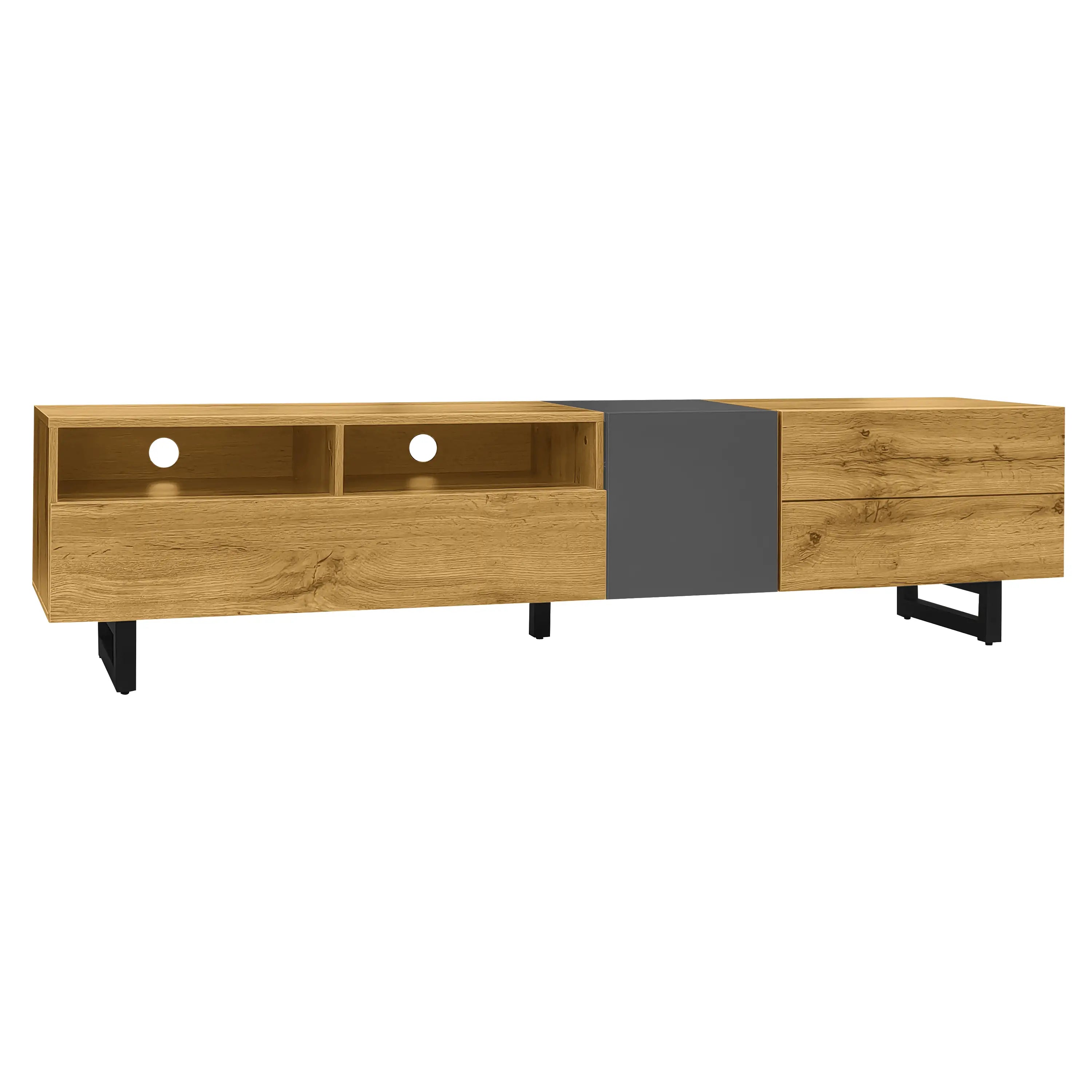 TV Stand, U-Shaped Metal Legs, 3 Doors, 2 Compartments, 67