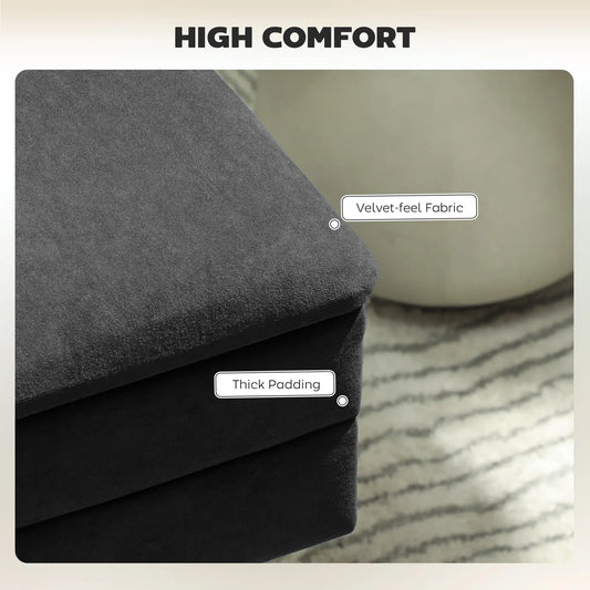 31" Storage Ottoman, Velvet Bench With Steel Legs, Black Storage Ottomans & Benches at Gallery Canada