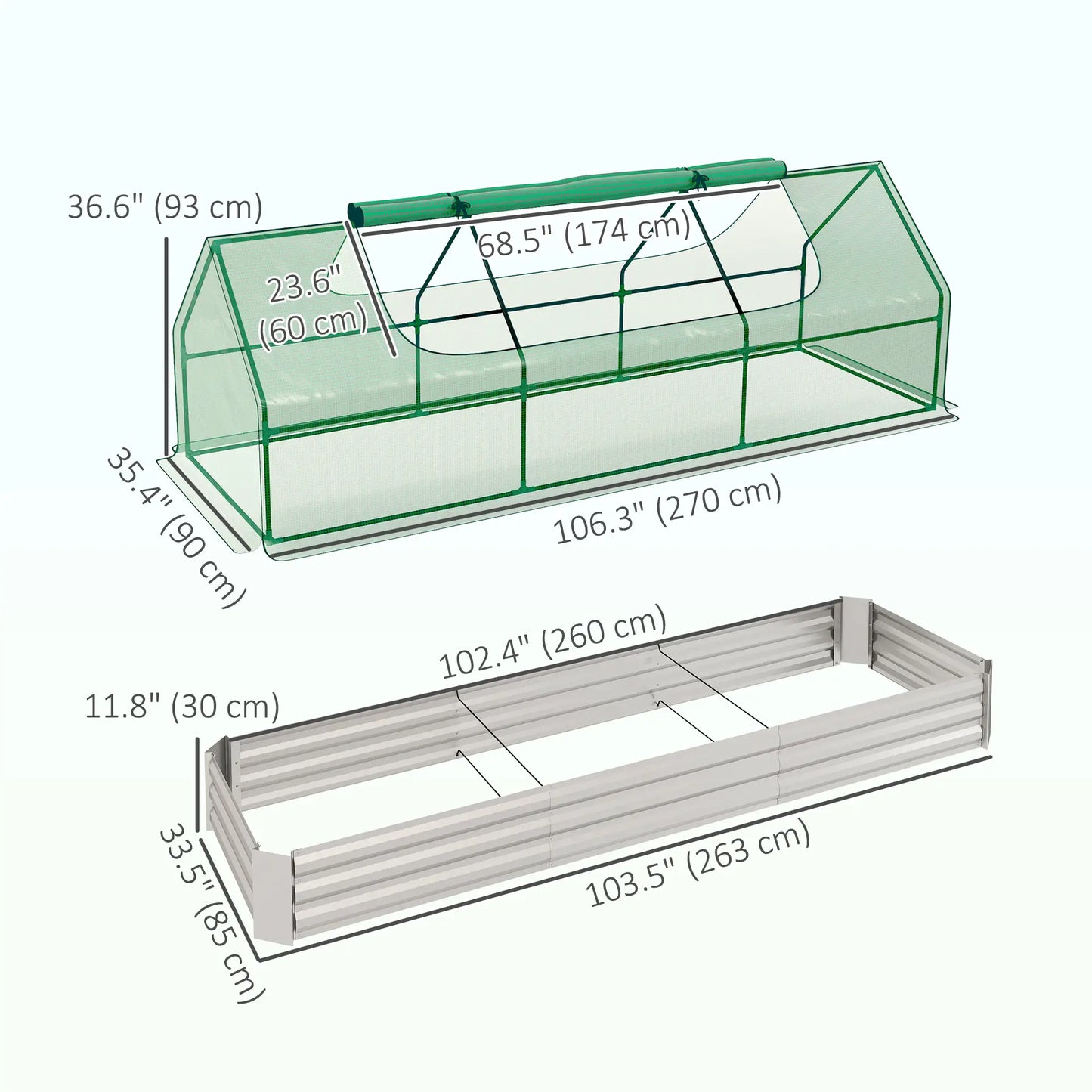 8.6 x 3 x 1ft Raised Garden Bed, Mini Greenhouse, Galvanized Cover, Green Galvanized Planter Boxes at Gallery Canada