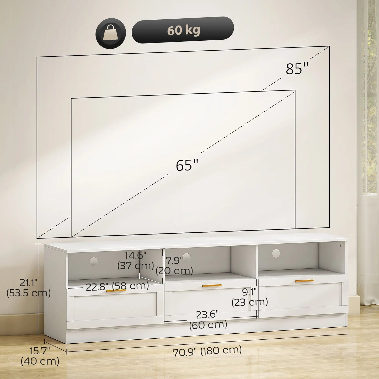 TV Stand with Storage, Entertainment Center, 85 Inch, White TV Stands at Gallery Canada