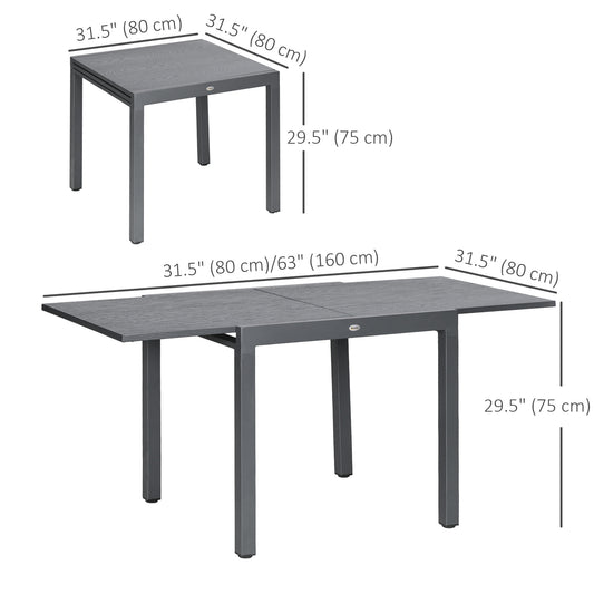 31.5"-63" Extendable Outdoor Dining Table for 4-6 with Aluminium Frame, Steel Tabletop Dark Grey - Gallery Canada
