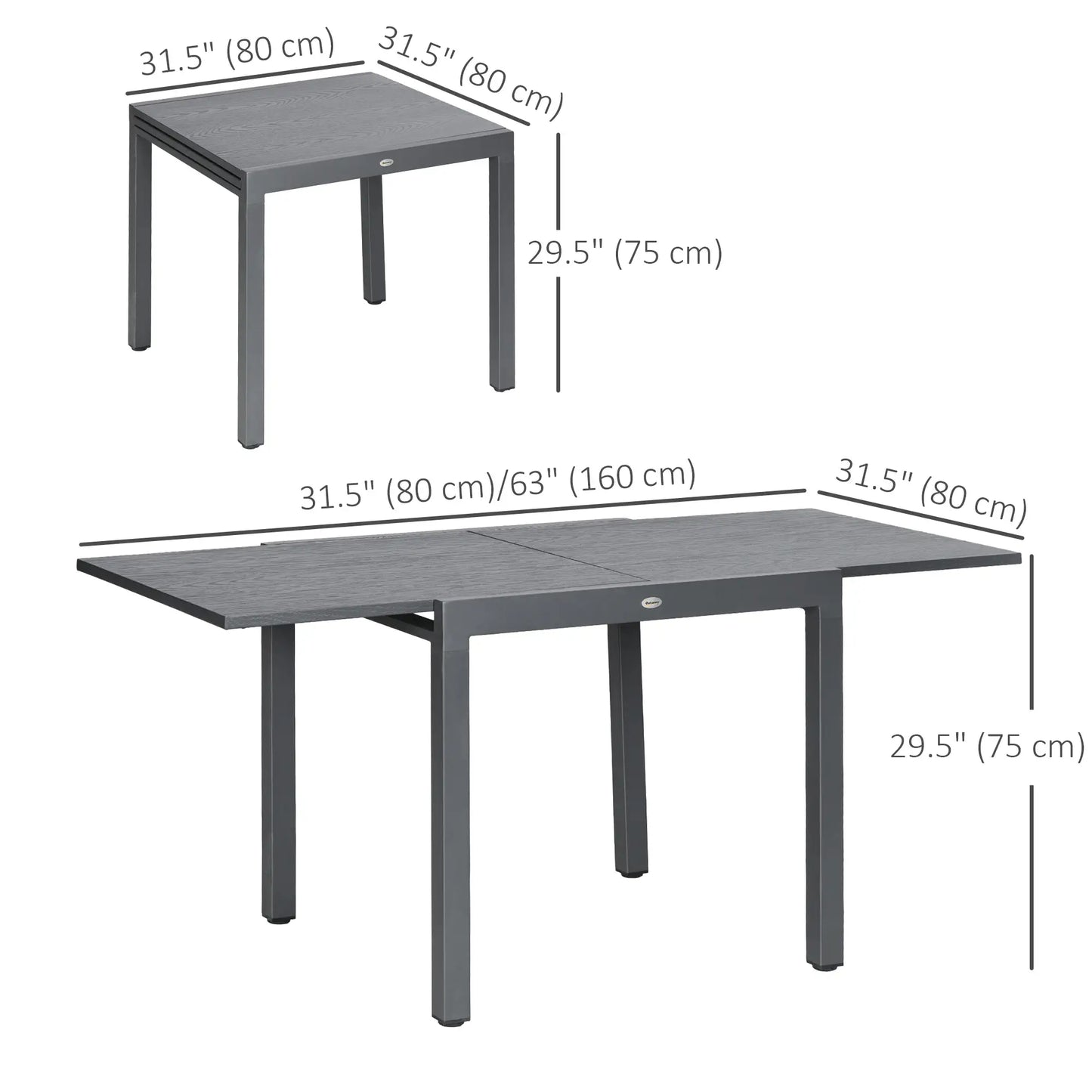31.5"-63" Extendable Outdoor Dining Table, Aluminium Frame, Steel Tabletop, Dark Grey Patio Dinning Tables at Gallery Canada