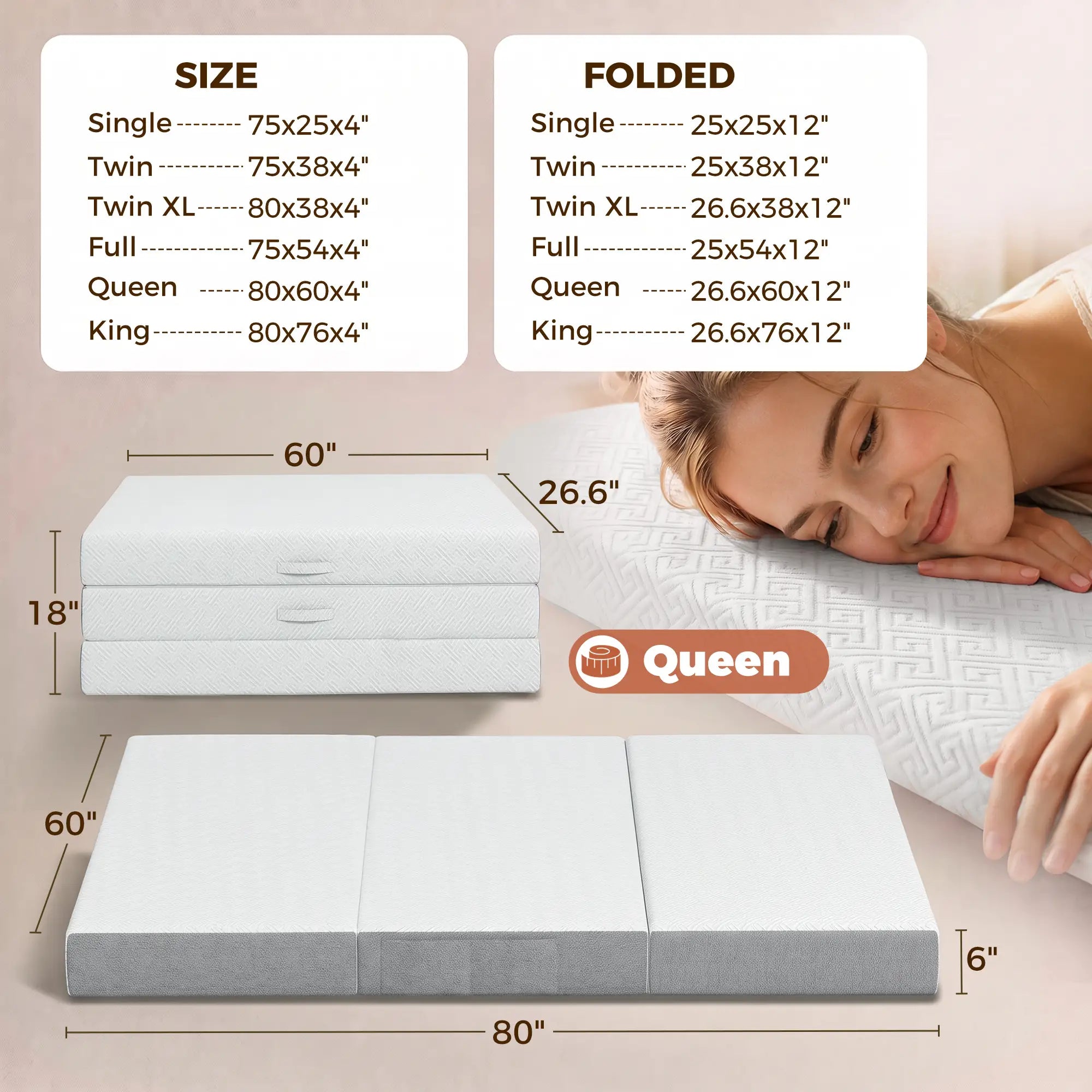 Foldable Queen Mattress, 6 Inch Tri Fold Memory Foam, Washable Cover Mattresses at Gallery Canada