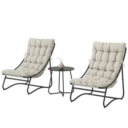 3 Piece Outdoor Bistro Set, Round Patio Table And Chairs, Light Grey