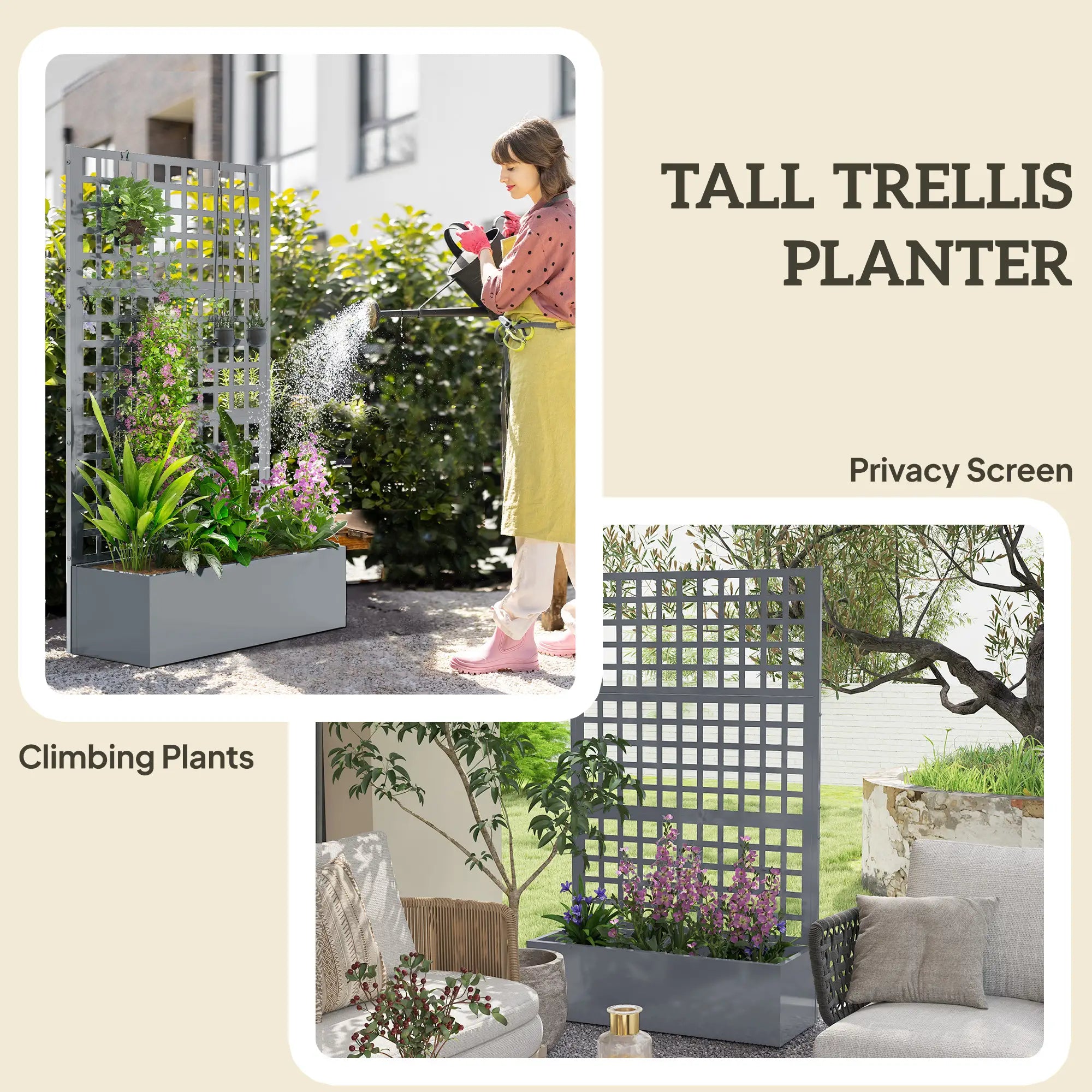 Galvanized Raised Garden Bed Planter Box With Trellis, 43