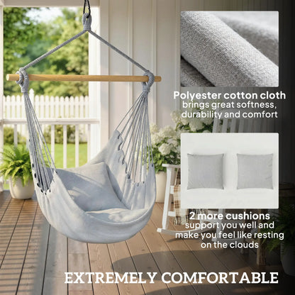 Hanging Macrame Chair With Two Seat Cushions, Grey Hanging Porch Swings at Gallery Canada