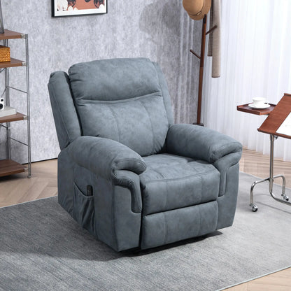 Manual Recliner Chair, Vibration Massage, Side Pockets, Microfibre, Blue-Grey Sofas & Reclining Chairs at Gallery Canada