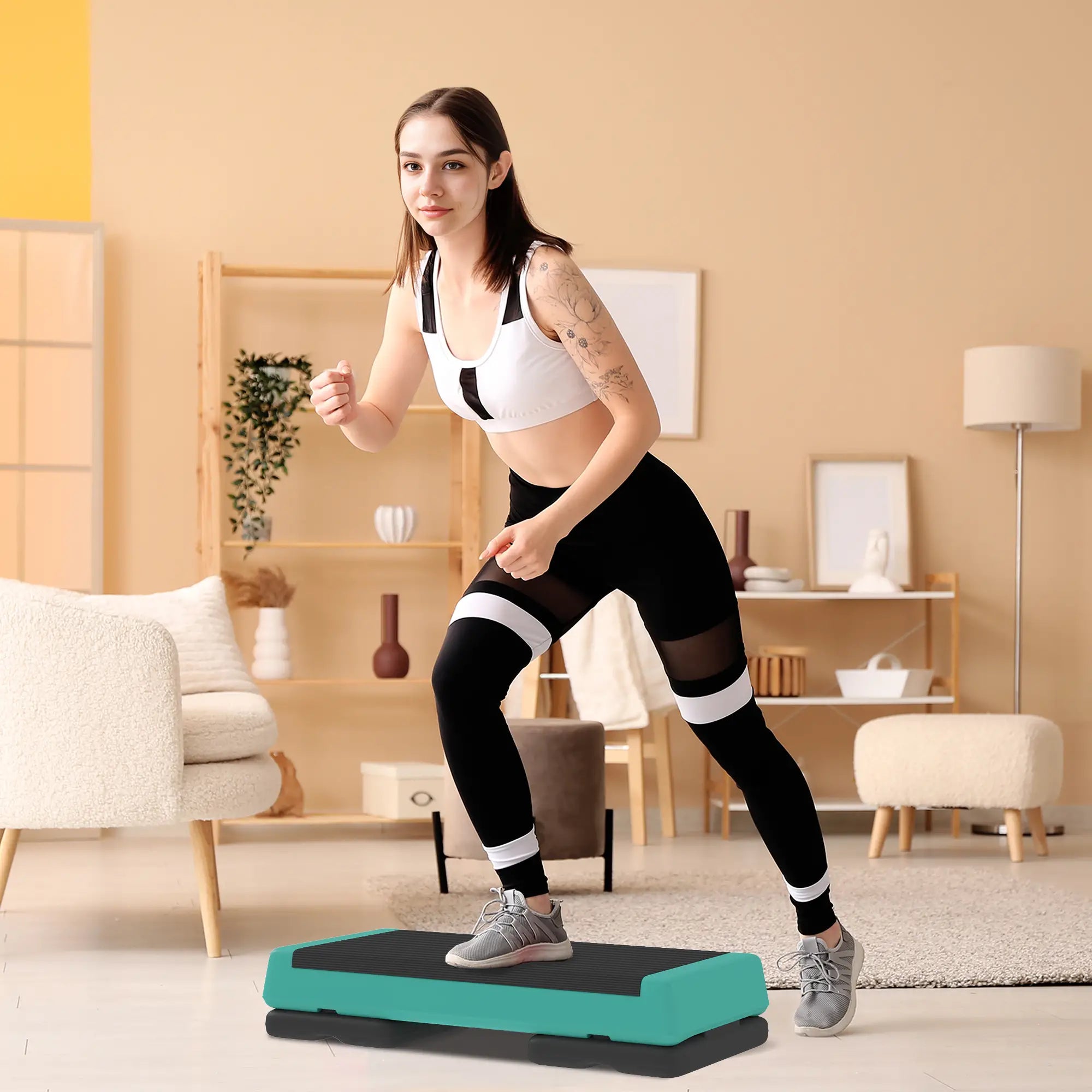 Adjustable Exercise Step Platform, 3-Level with Risers 4