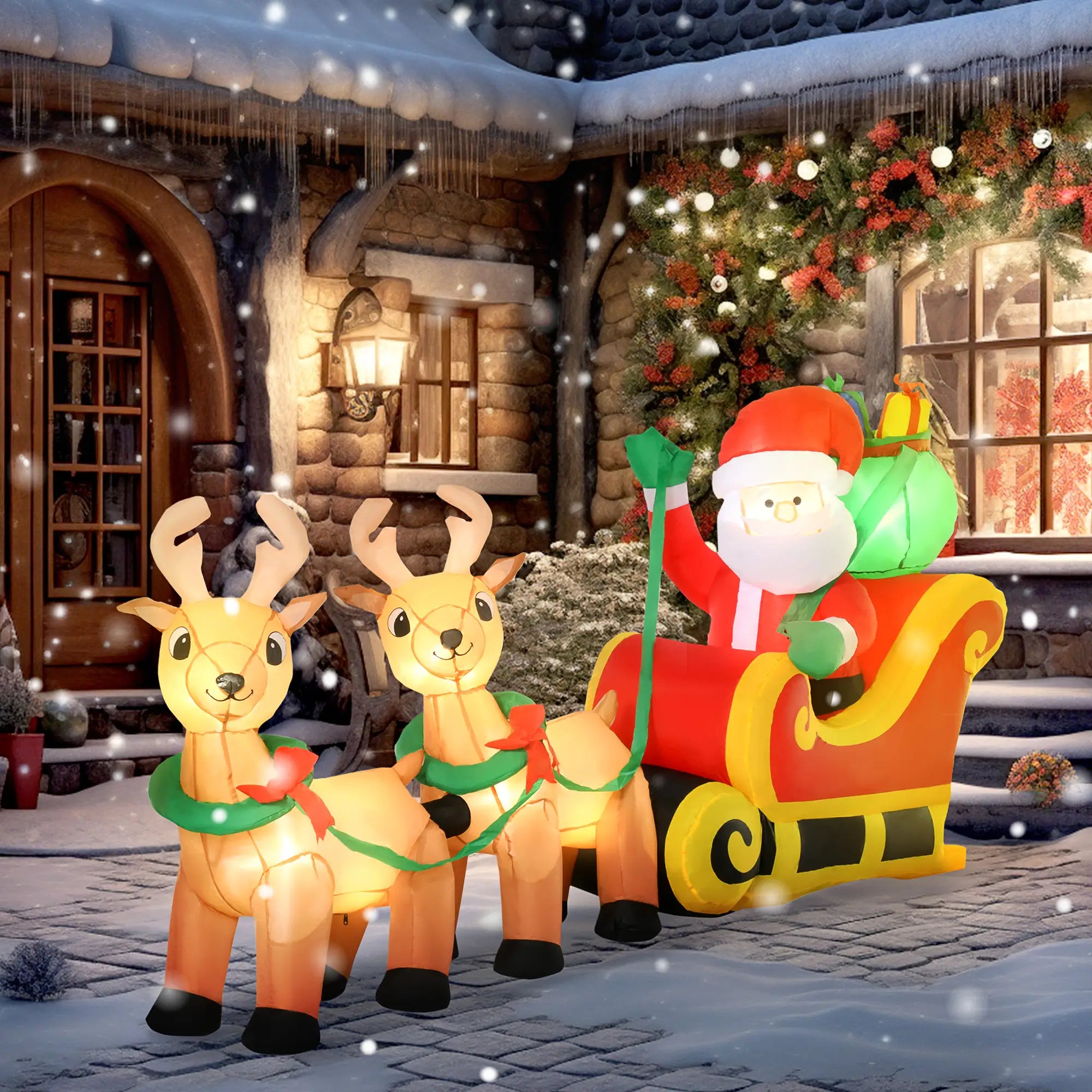 8ft Santa Claus Inflatable with Sleigh, Reindeer, LED Lights Christmas Inflatables at Gallery Canada