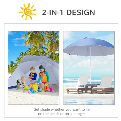 7.5ft 2-in-1 Beach Umbrella, UV50 Protection, Blue Beach Umbrellas at Gallery Canada