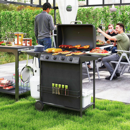 4+1 Burner Propane Gas BBQ Grill, Portable With Side Burner, Thermometer, Black Propane Gas Grills Black at Gallery Canada