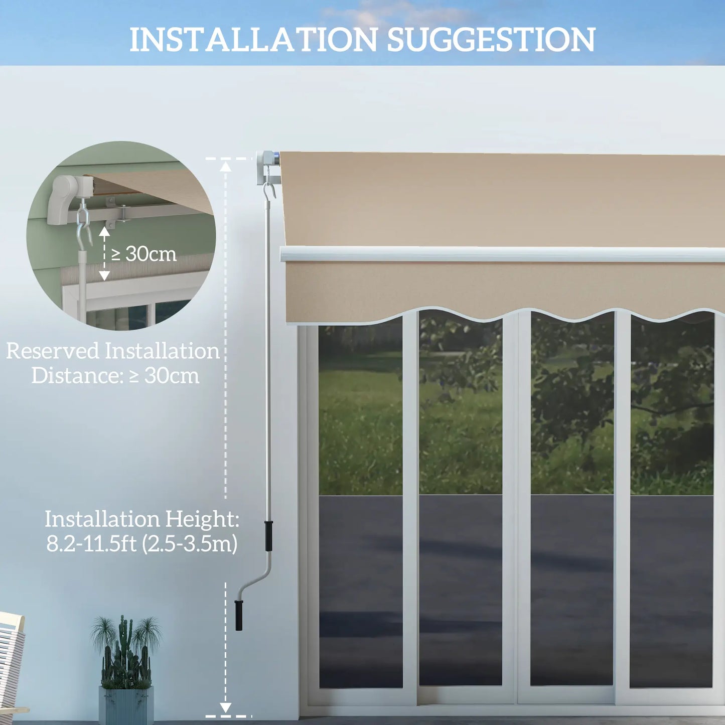 13' x 8' Retractable Patio Awning, Sun Shade Canopy, Aluminum Frame, Khaki Window Awnings at Gallery Canada