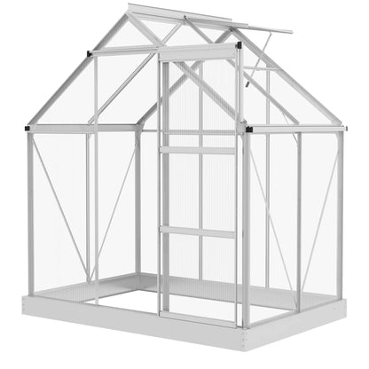 6' x 4' Walk-In Greenhouse, Polycarbonate, Sliding Door, Window, Aluminium Frame, Silver Walk In Greenhouses Silver, Clear at Gallery Canada