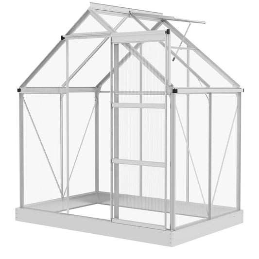 6' x 4' Walk-In Greenhouse, Polycarbonate, Sliding Door, Window, Aluminium Frame, Silver Walk In Greenhouses Silver, Clear at Gallery Canada
