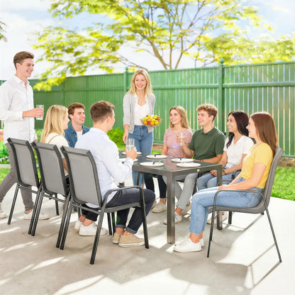 9 Piece Patio Set, Stackable Chairs, Glass Top, Light Grey Outdoor Dining Sets at Gallery Canada