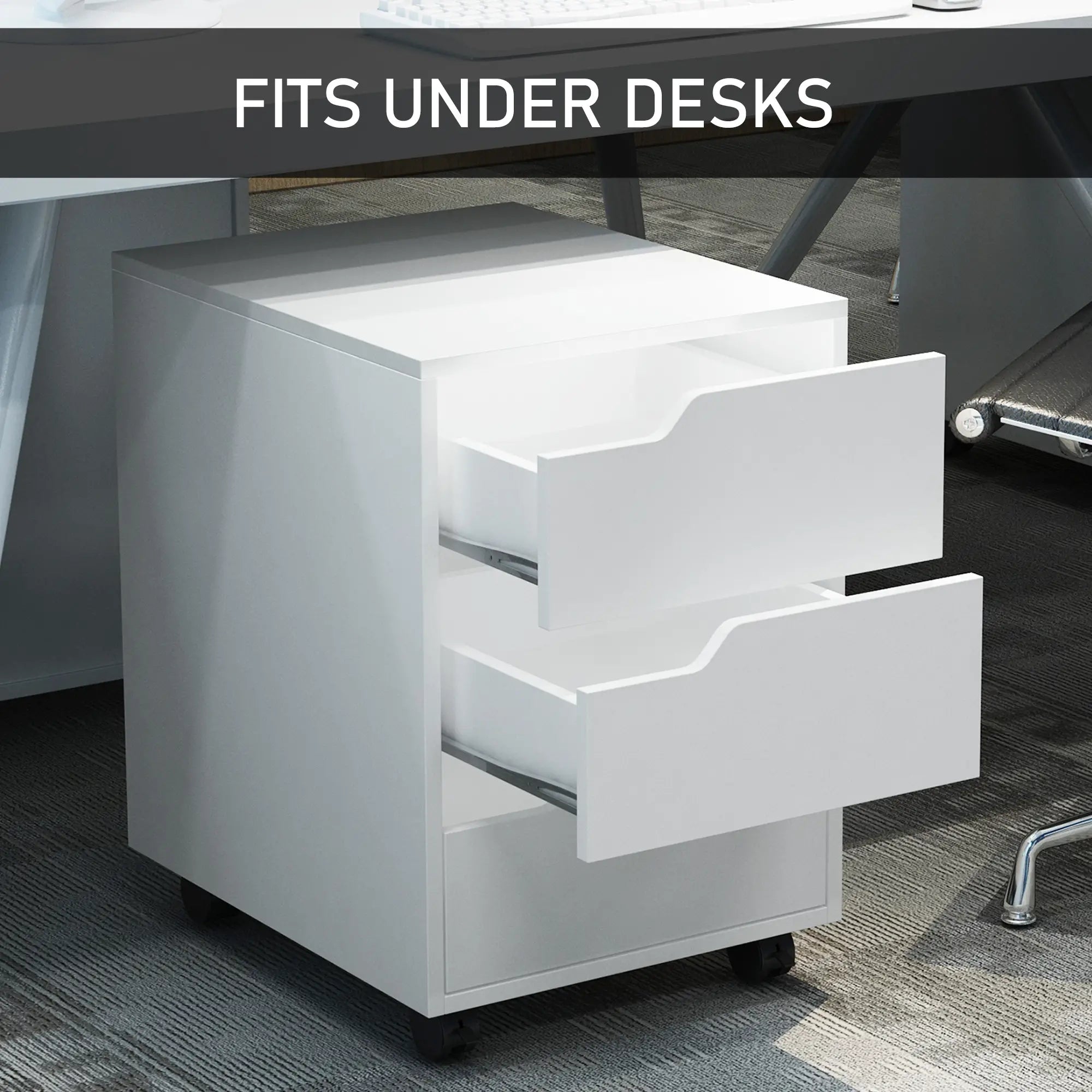 3 Drawer File Cabinet, Mobile Vertical Filing Cabinet with Wheels, White Office Cabinets & Cupboards at Gallery Canada