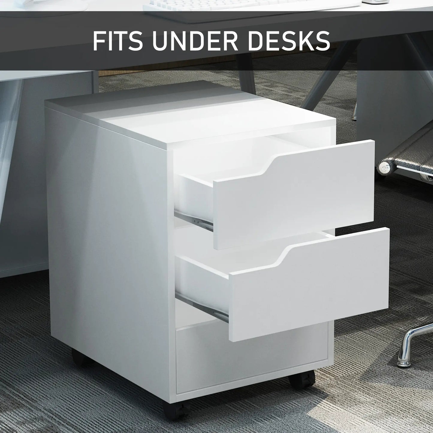 3 Drawer File Cabinet, Mobile Vertical Filing Cabinet with Wheels, White Office Cabinets & Cupboards at Gallery Canada