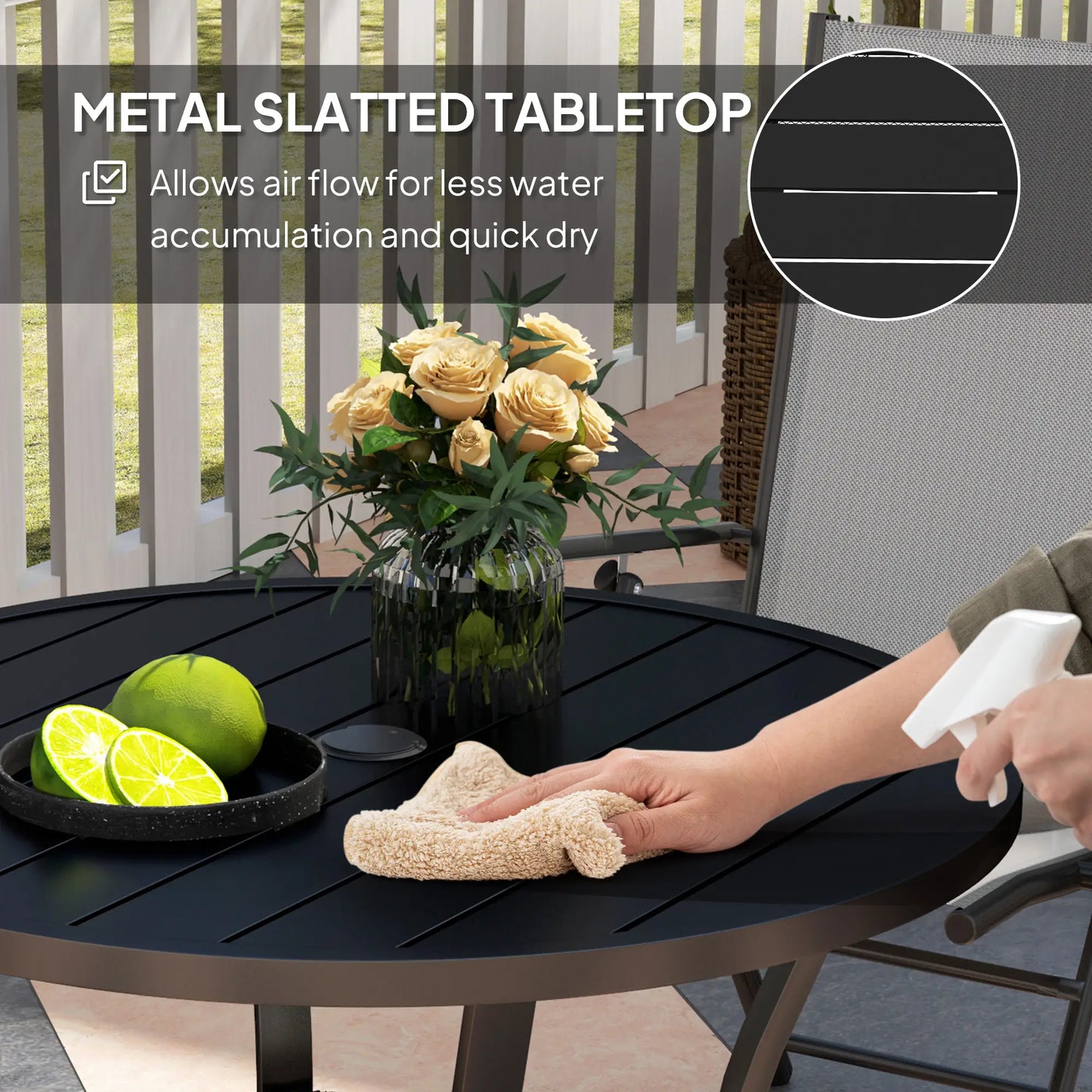 35.5" Round Outdoor Dining Table, Metal Patio Table With Umbrella Hole, Black Patio Dining Tables at Gallery Canada