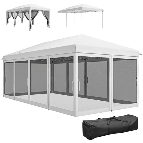 10' x 20' Pop Up Canopy Tent Gazebo, Removable Mesh Sidewall, White