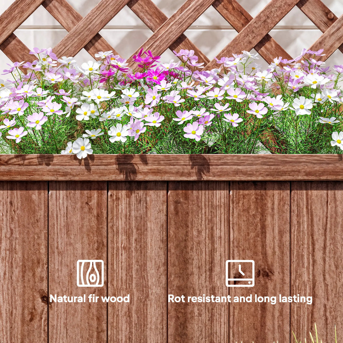 2.4 x 1 x 4.9 ft Wooden Pine Trough Planter with Trellis, Orange Wooden Planter Boxes at Gallery Canada