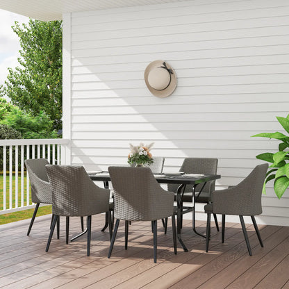 7 Piece Wicker Patio Set, Cushions, Umbrella Hole, Slatted Table Outdoor Dining Sets at Gallery Canada