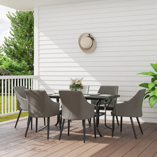 7 Piece Wicker Patio Set, Cushions, Umbrella Hole, Slatted Table Outdoor Dining Sets Grey at Gallery Canada