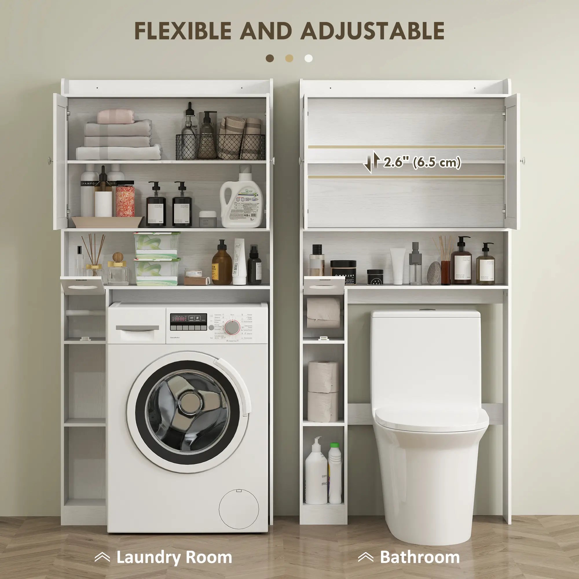 Farmhouse Over Toilet Cabinet, Adjustable Shelf, White Bathroom Cabinets at Gallery Canada