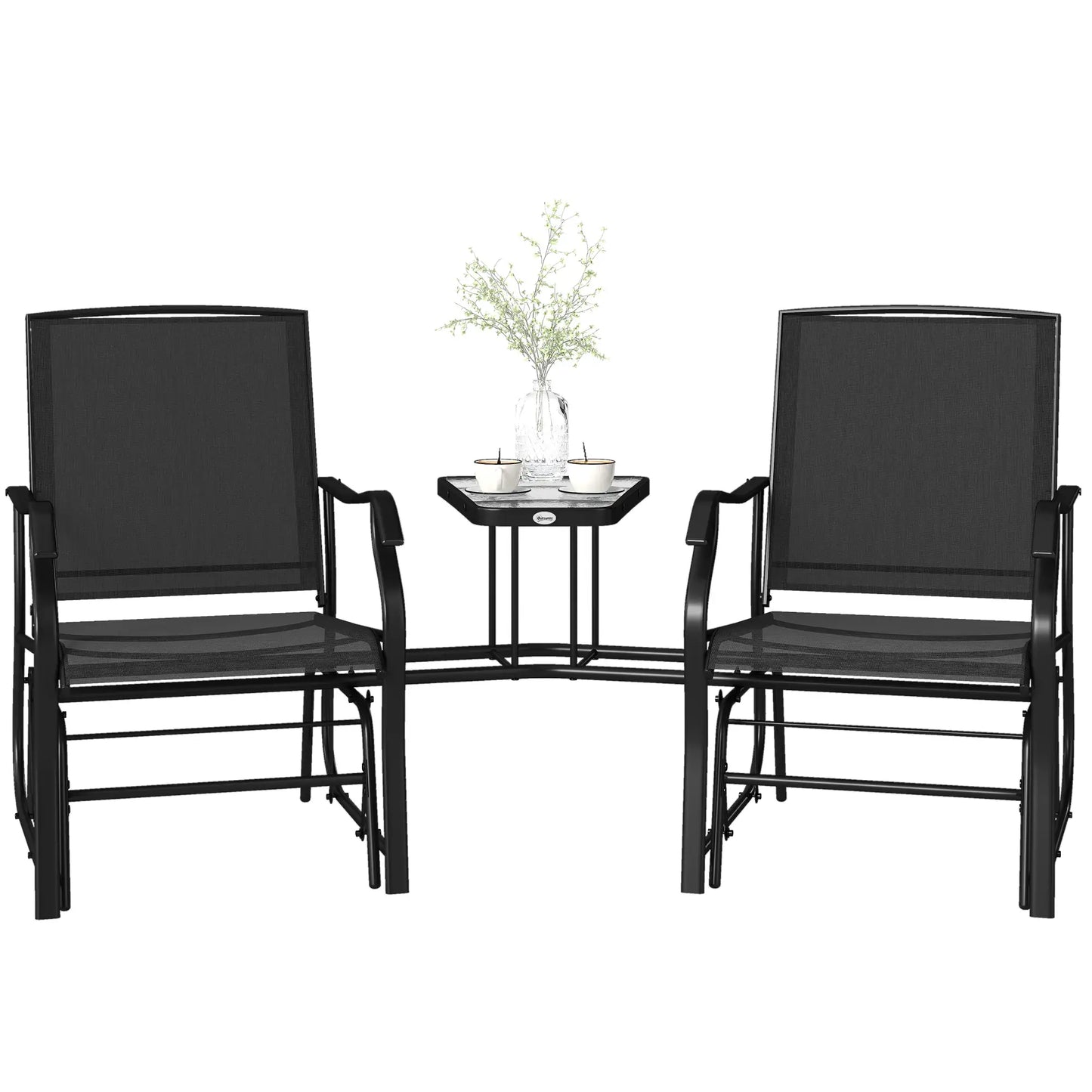 Double Glider Chair with Glass Table, Outdoor High Back, Black Outdoor Gliders at Gallery Canada