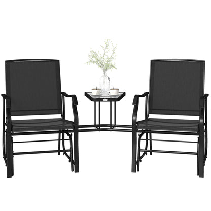Double Glider Chair with Glass Table, Outdoor High Back, Black Outdoor Gliders at Gallery Canada