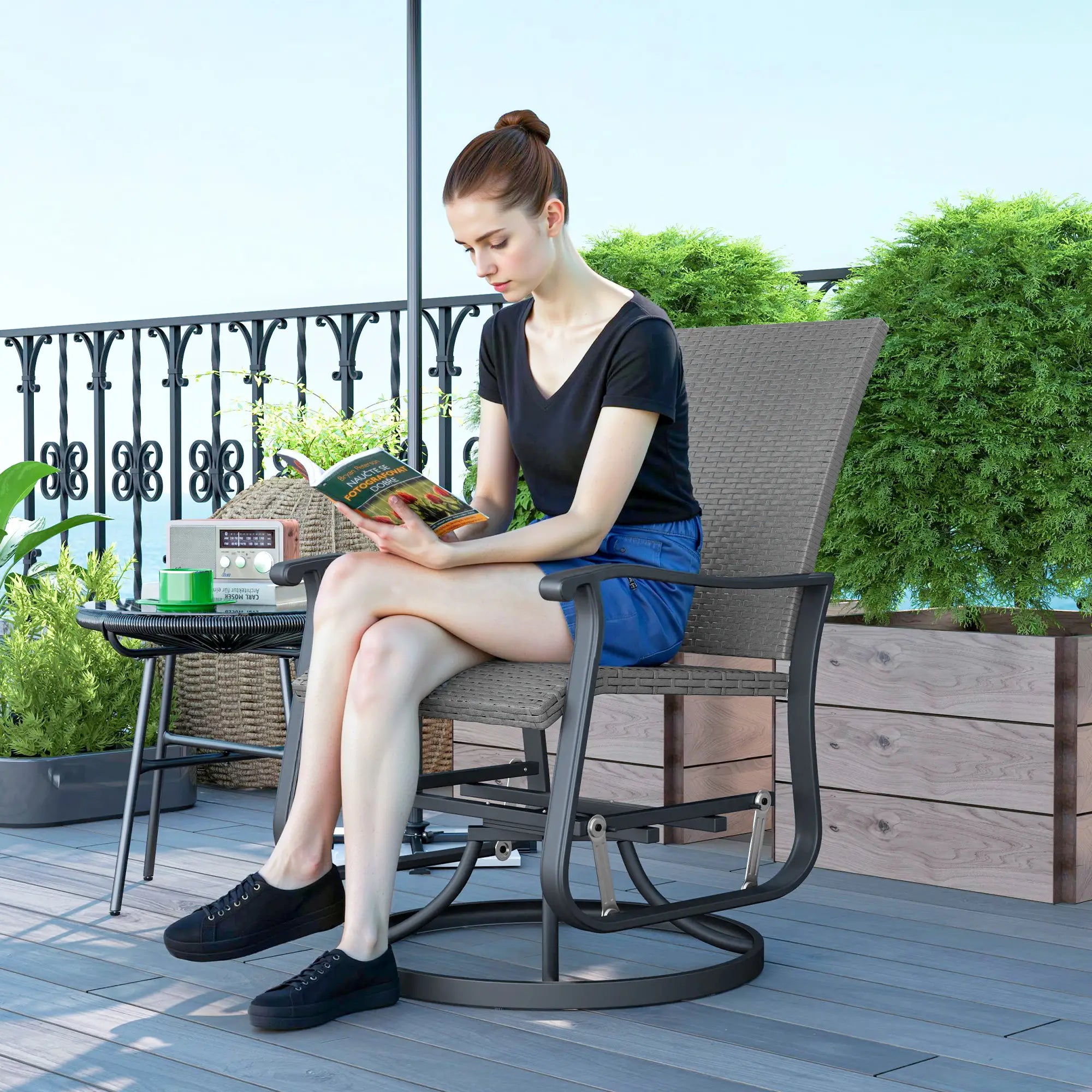 Rattan Patio Glider, Wicker Outdoor Chair, Steel Frame, Grey Outdoor Gliders at Gallery Canada