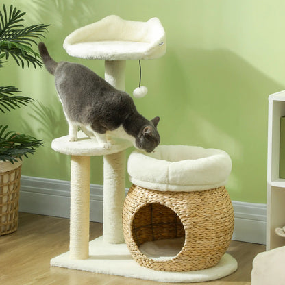 31" Cat Tree Tower, Scratching Posts, Condo, Beds, Platform, Toy Ball, Cream White Cat Towers at Gallery Canada