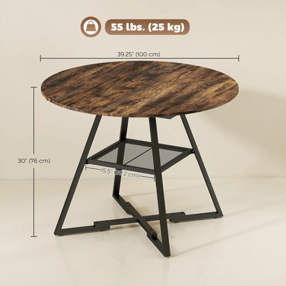 39.4 Inch Round Dining Table For 4, Metal Storage Shelf, Rustic Brown Dining Tables at Gallery Canada
