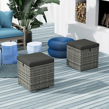 2 Piece Wicker Ottoman With Storage, Square Footstool, Dark Grey Patio Furniture Sets at Gallery Canada