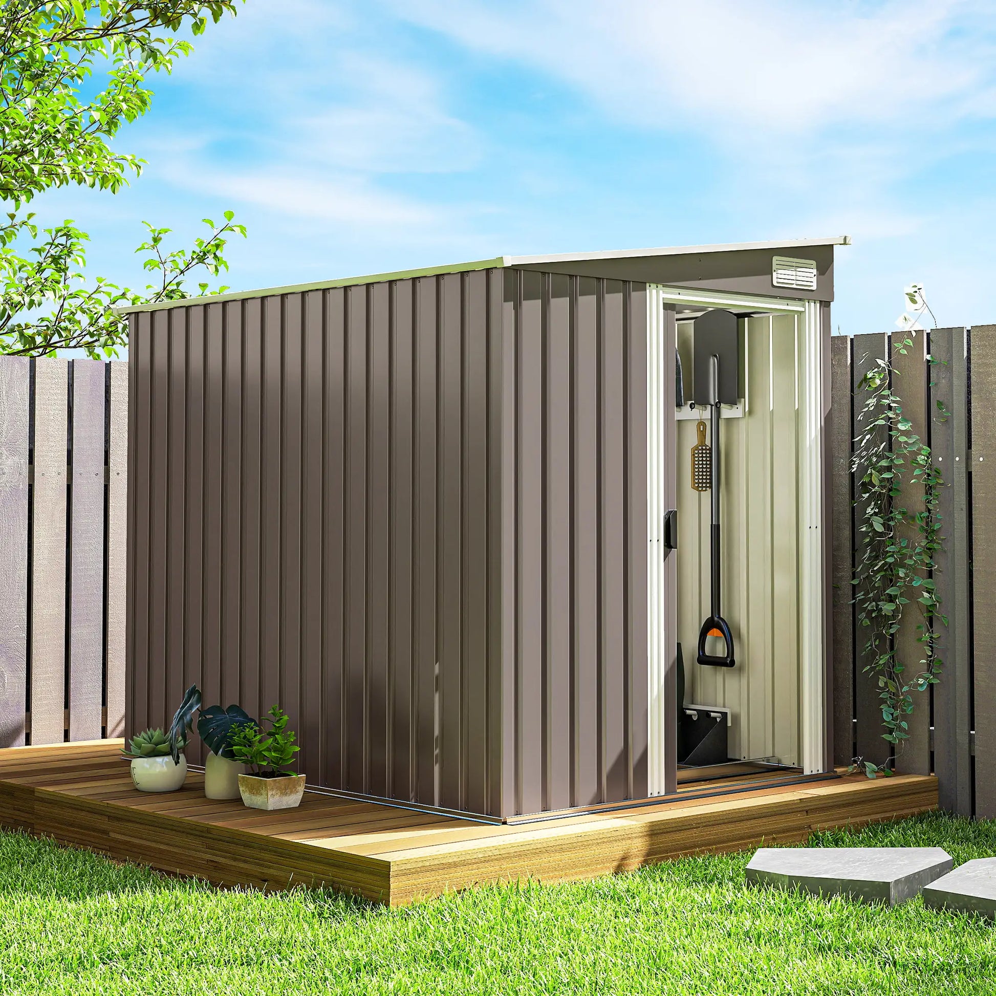 5'x7' Lean To Galvanized Metal Shed, Garden Storage, Light Grey Sheds at Gallery Canada