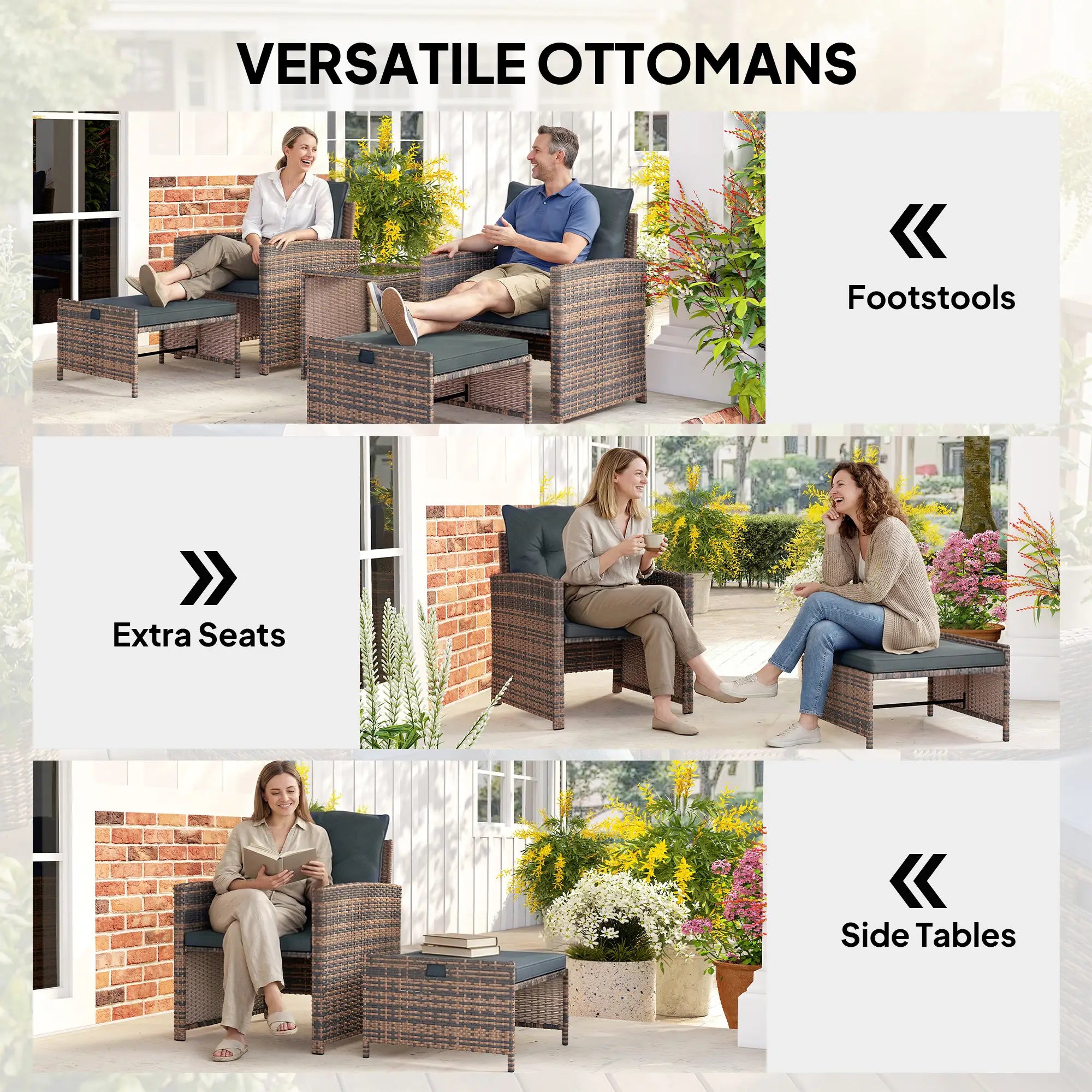 5 Piece Patio Furniture Set, Wicker Chairs, 2-Tier Glass Table, Brown/Dark Grey Patio Furniture Sets at Gallery Canada