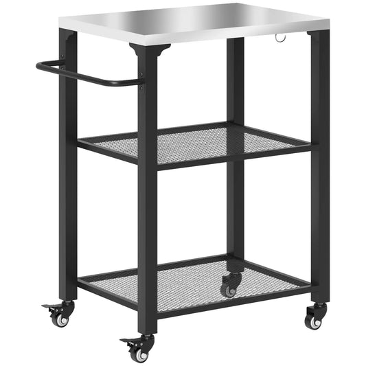 3-Shelf Outdoor Grill Cart, Stainless Steel Top, Wheels Outdoor Grill Carts Silver Tone, Black at Gallery Canada
