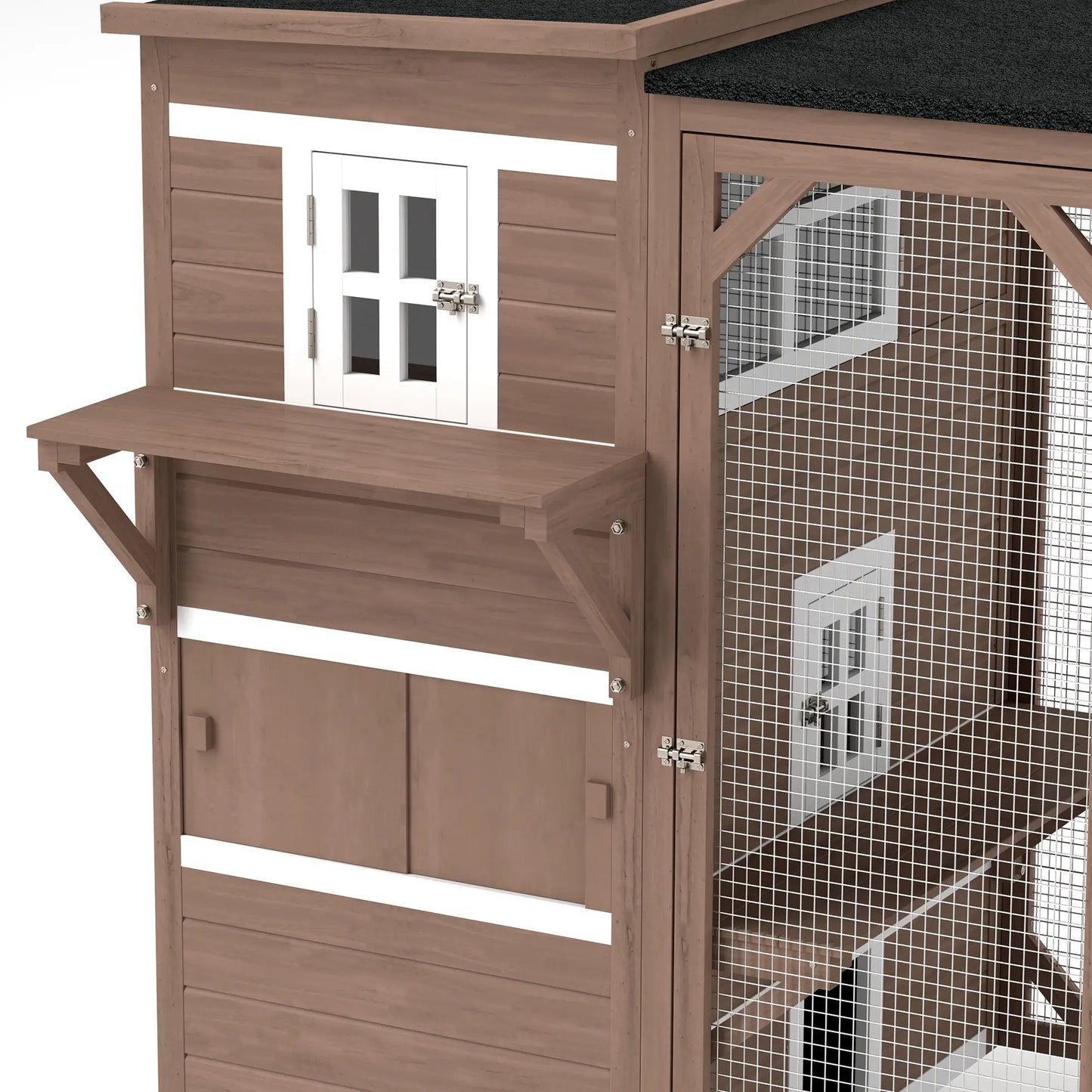 Wooden Cat Catio, 76"L Outdoor Cat House, Asphalt Roof, Brown Outdoor Cat Enclosures at Gallery Canada