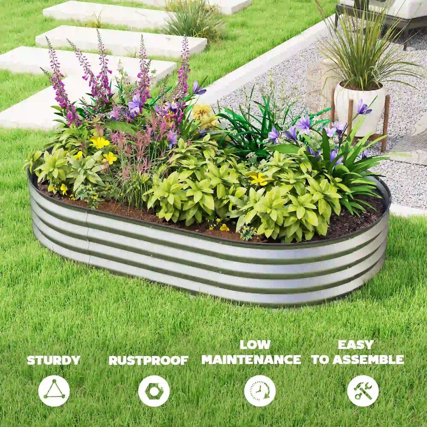 5' x 3' x 1' Outdoor Planter Box, Galvanized Raised Garden Bed, Silver Raised Garden Beds at Gallery Canada