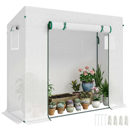 6.6' x 2.5' x 5.5' Walk-In Greenhouse, Steel Frame, White Walk In Greenhouses White at Gallery Canada