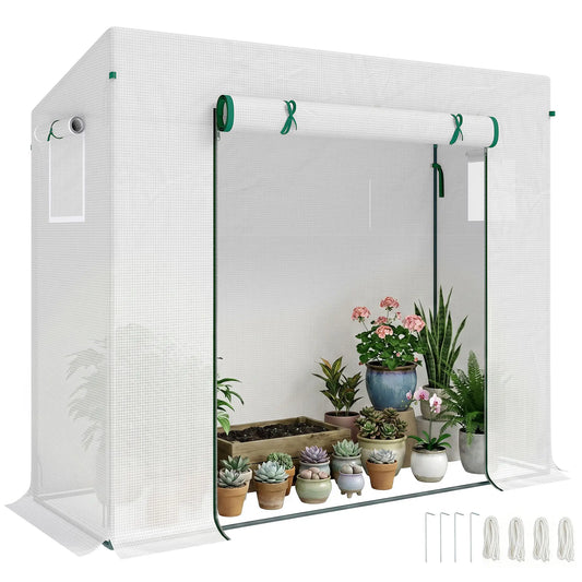 6.6' x 2.5' x 5.5' Walk-In Greenhouse, Steel Frame, White Walk In Greenhouses White at Gallery Canada