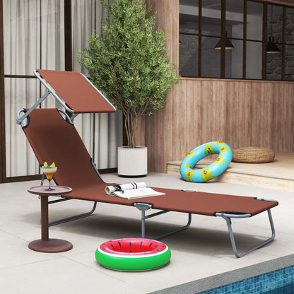 Adjustable Folding Chaise Lounge, Outdoor Tanning Chair with Sun Shade, Brown Lounger Chairs at Gallery Canada