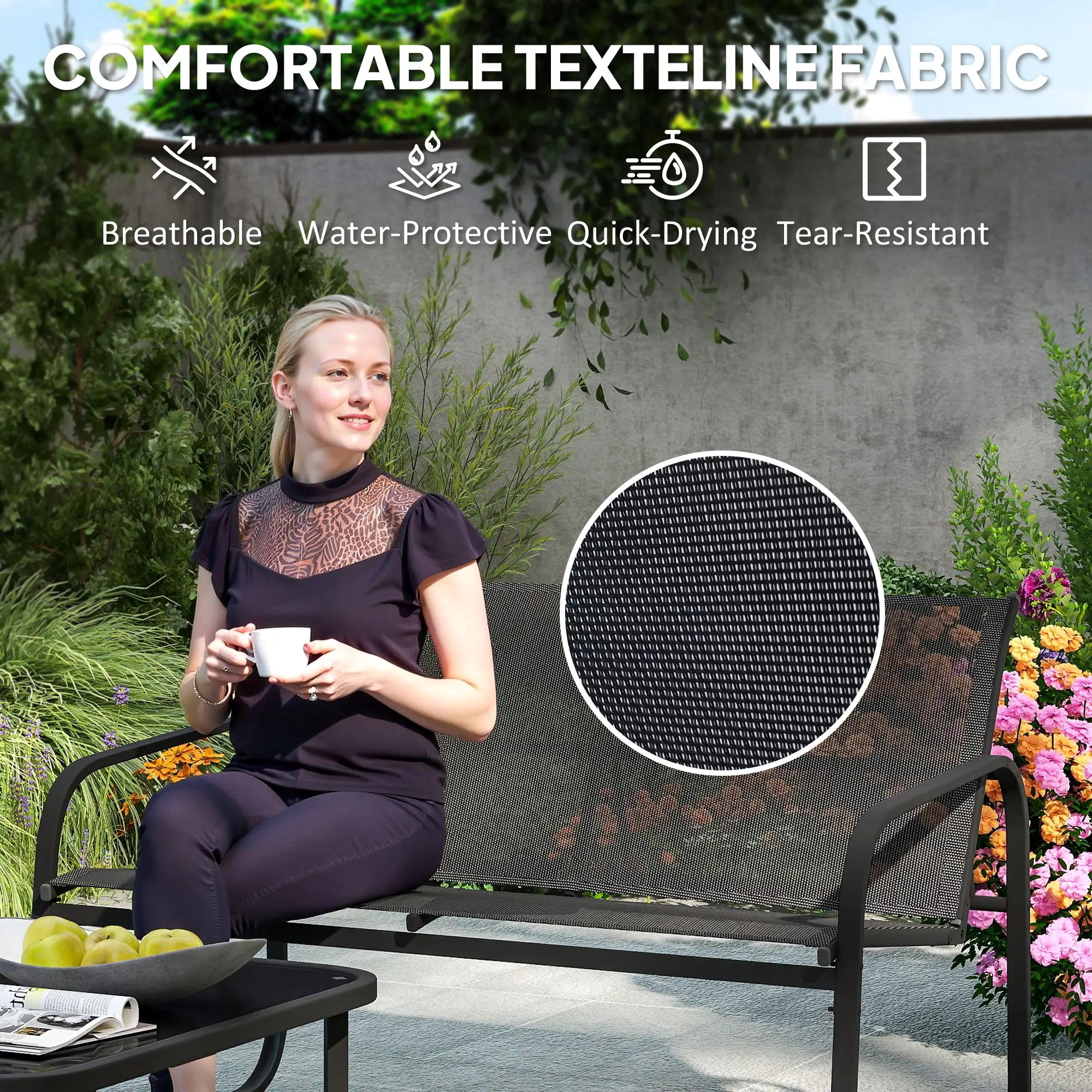 4 Piece Patio Furniture Set, 2 Loveseats, 2 Armchairs, Glass Table, Black Patio Furniture Sets at Gallery Canada