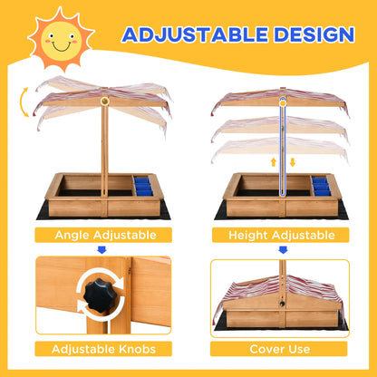 Kids Wooden Sandbox, Adjustable Height Cover, Bottom Liner, Seat, Plastic Basins, for 3-7 Years Sandboxes & Accessories at Gallery Canada