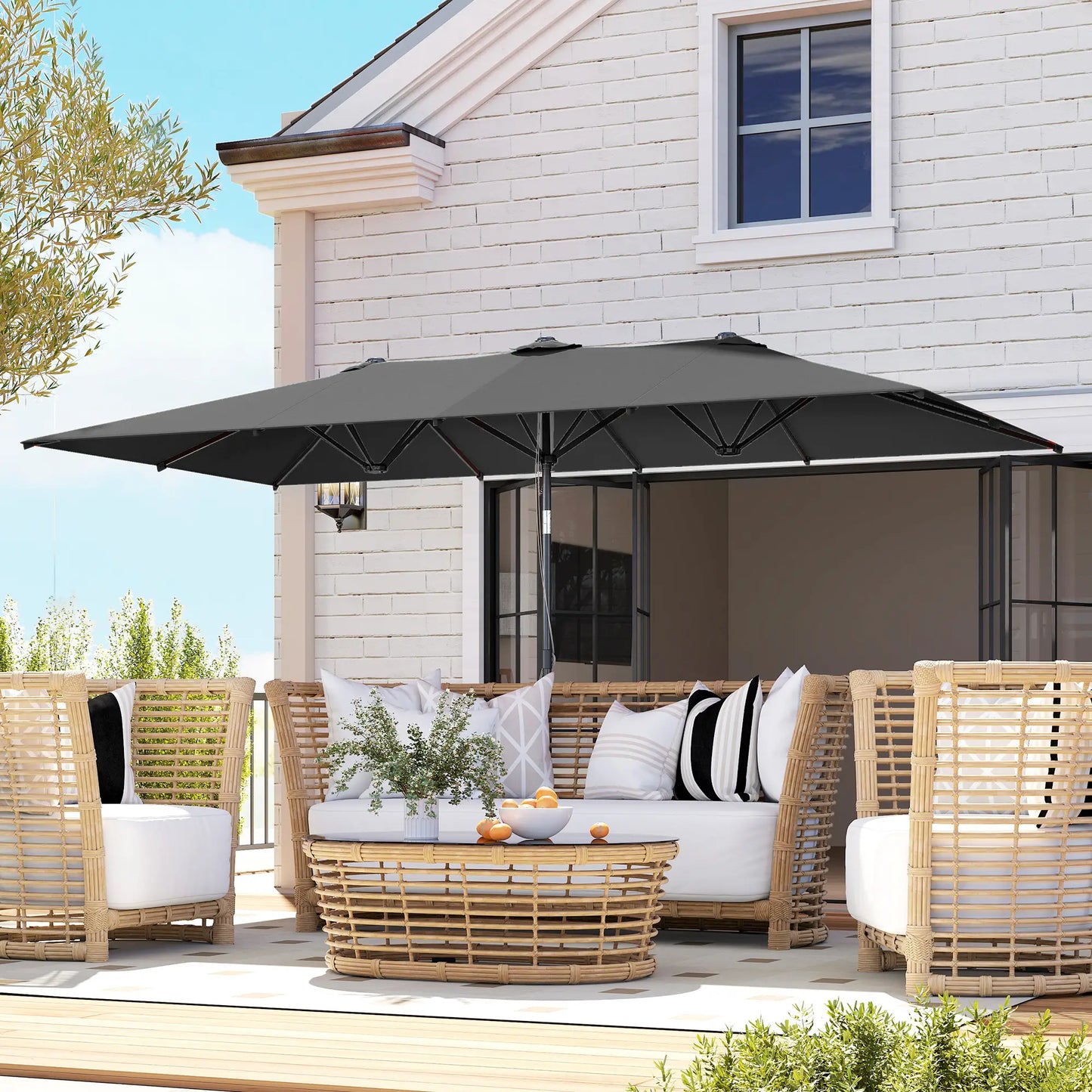 Double-Sided Patio Umbrella With Tilt, Adjustable Height, Vents, 12 Ribs, Grey Double-sided Umbrellas at Gallery Canada