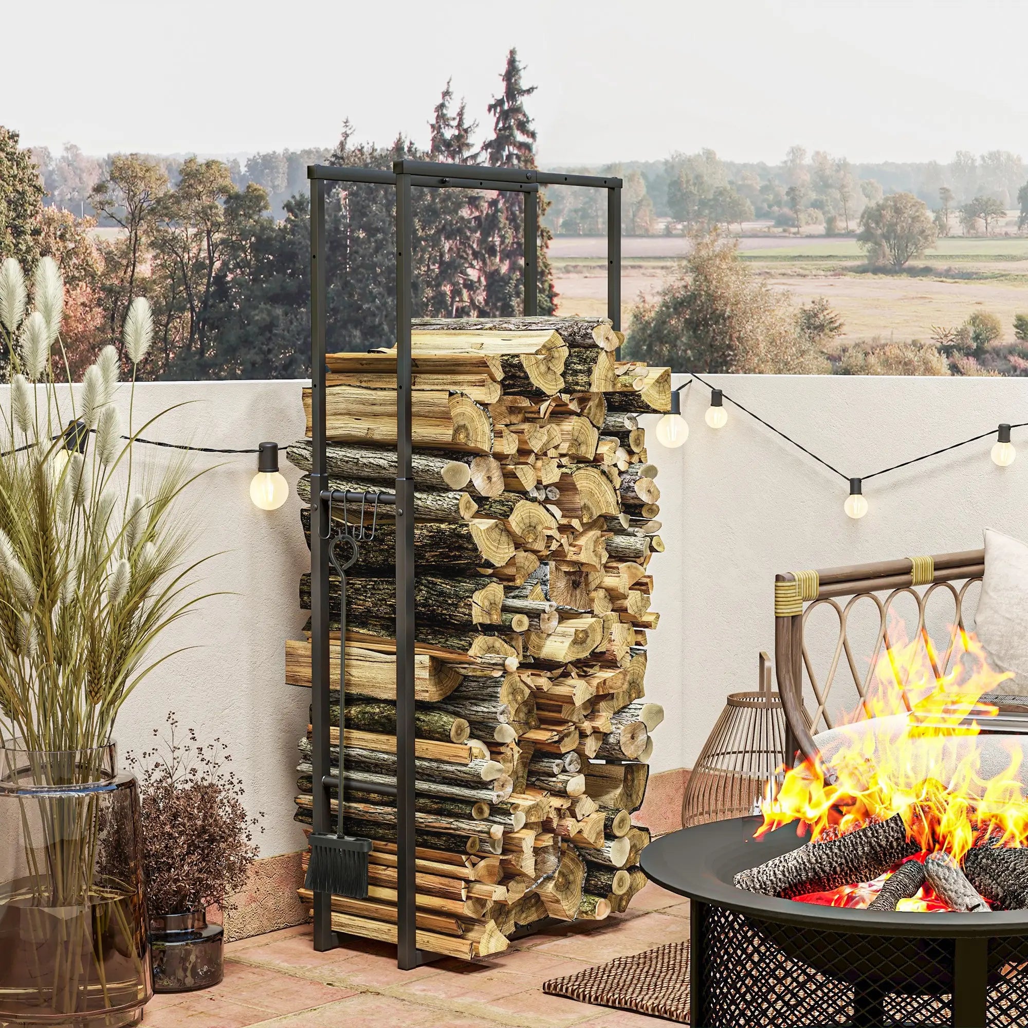 Adjustable Firewood Log Rack, Heavy-Duty Steel, 25.6