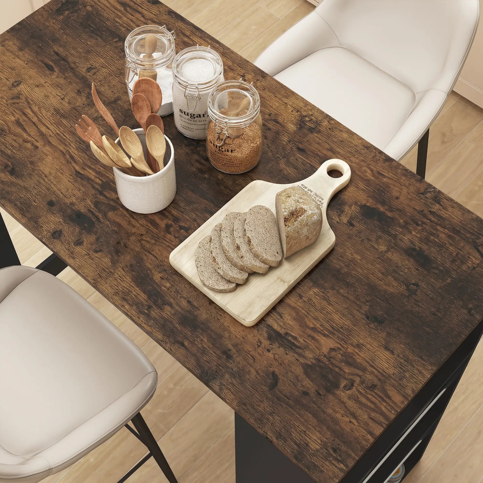 Modern Bar Table, Counter Height, 3 Storage Shelves, Rustic Brown, Brown Bar Tables at Gallery Canada