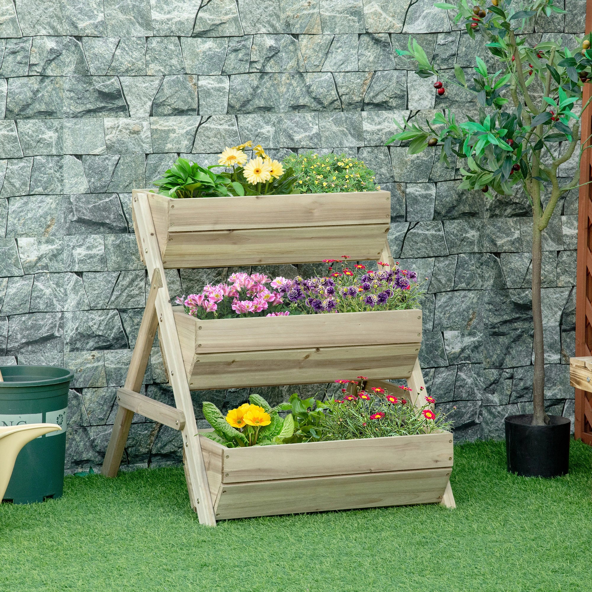 3 Tier Elevated Planter Box, Wooden Raised Garden Bed, 26