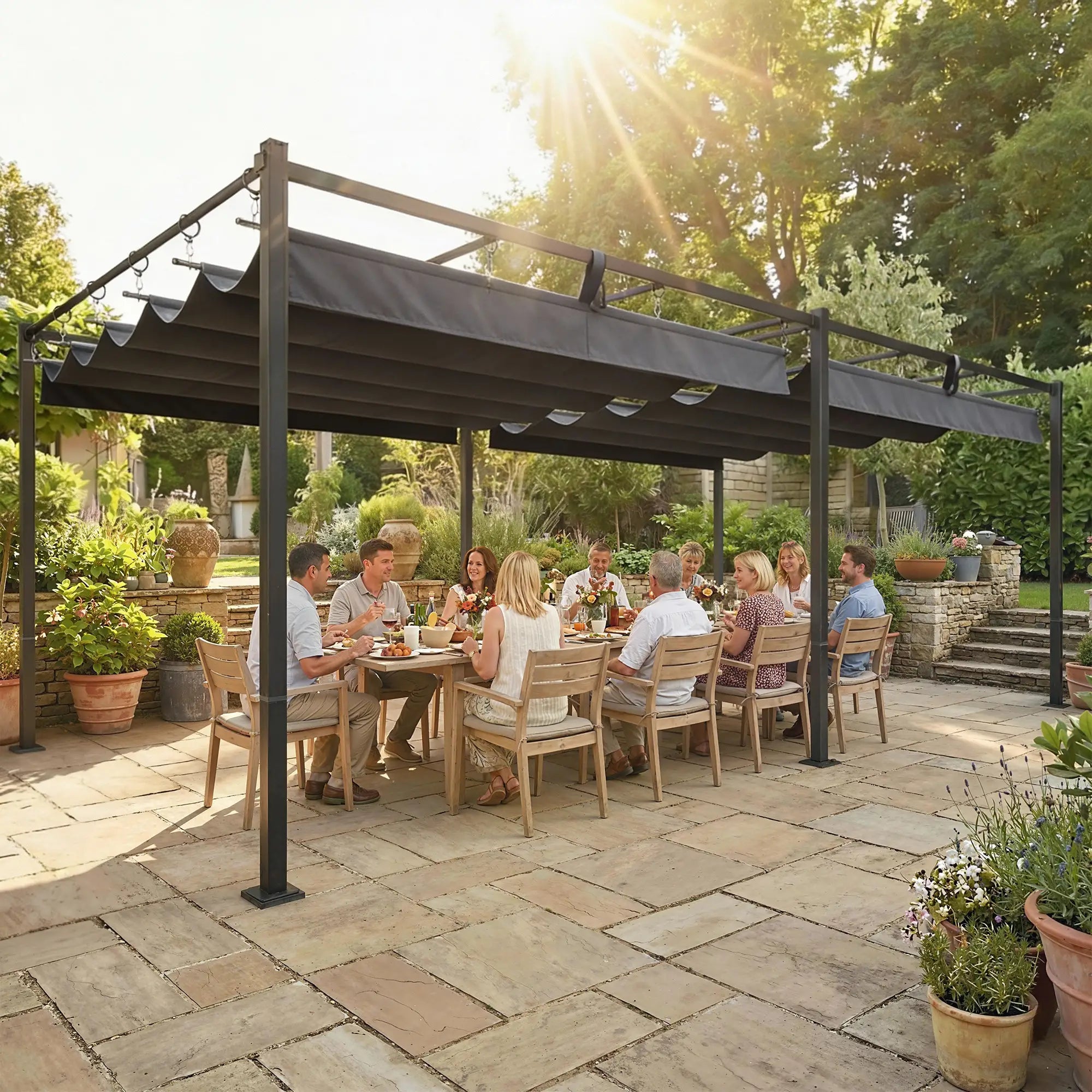 19' x 10' Dark Grey Pergola, Retractable Canopy, UV50+ Sun Shade, Dark Grey Pergolas at Gallery Canada