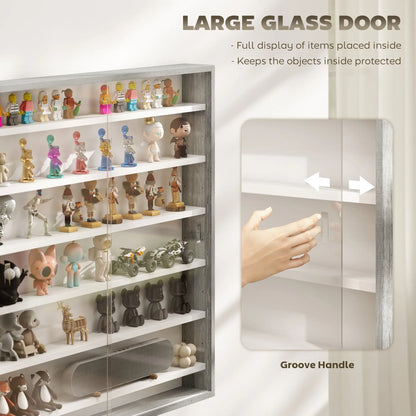 7-Tier Glass Display Cabinet, 2 Doors, 6 Adjustable Shelves, Grey Display Bookshelves at Gallery Canada